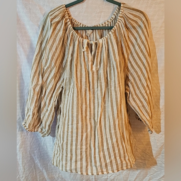 Cato Tops - Cato Tan and Cream Striped Blouse